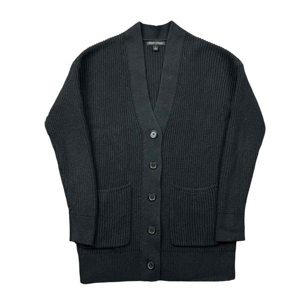 Banana Republic Black Shaker Rib Knit Button Front Cardigan Sweater Women Small